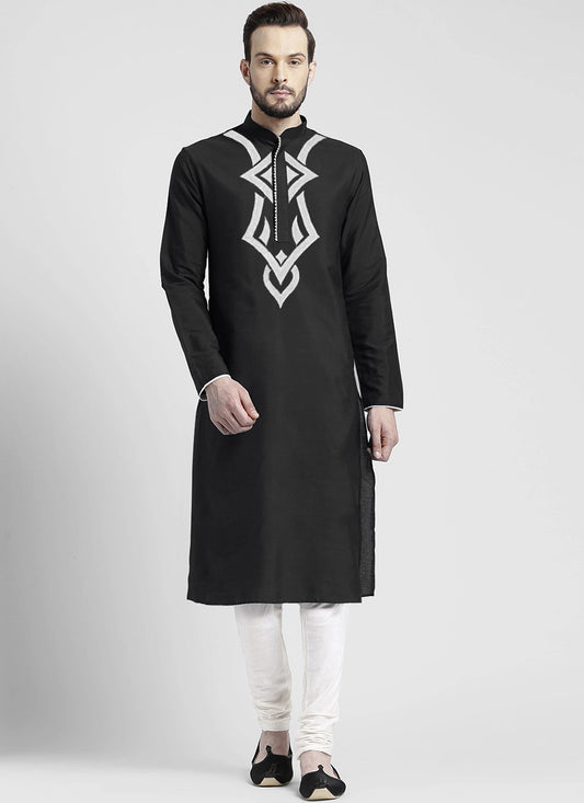 Embroidered Blended Cotton Black Kurta Pyjama - M6185