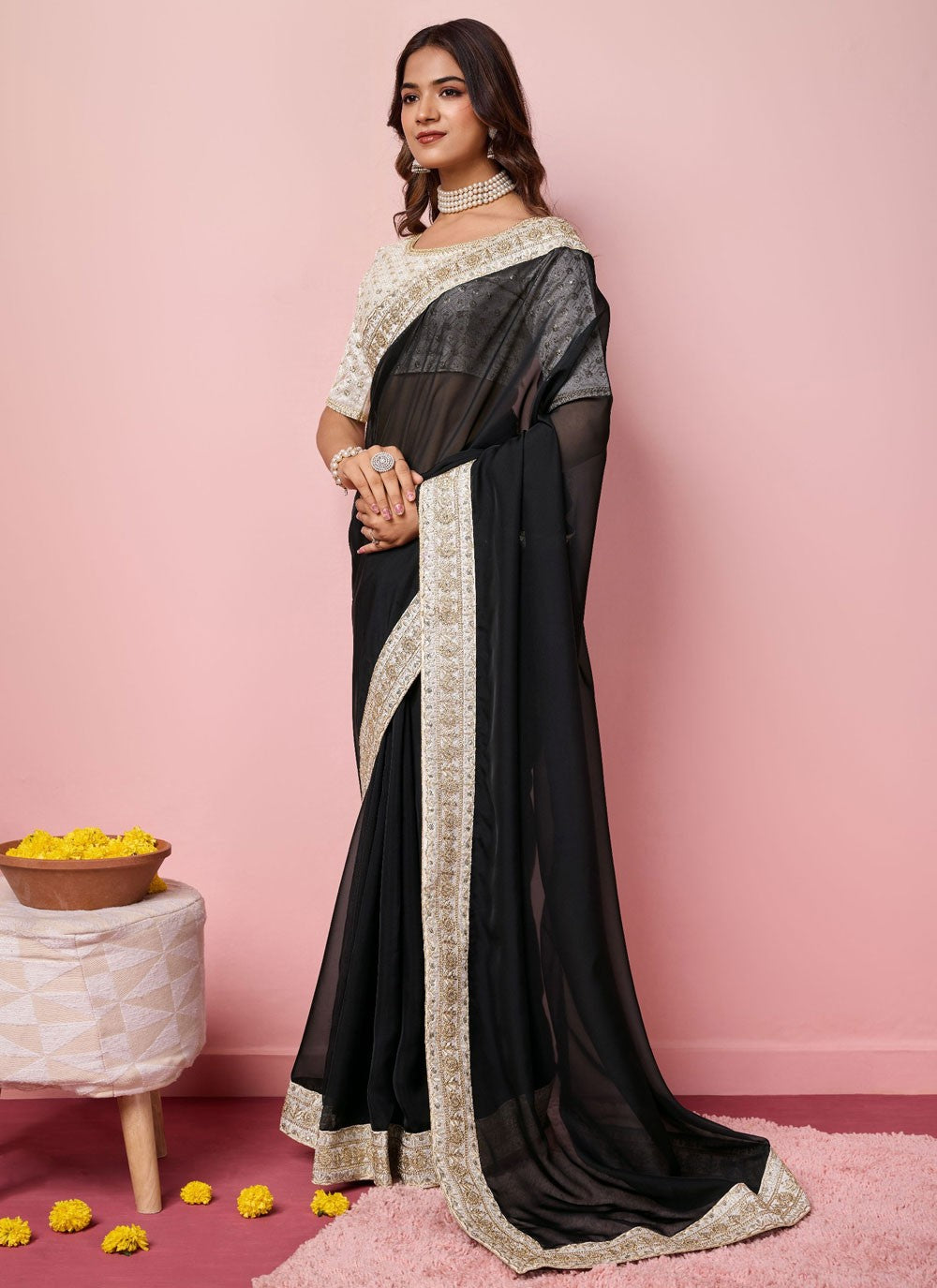 Classic Embroidered Organza Saree - S9014