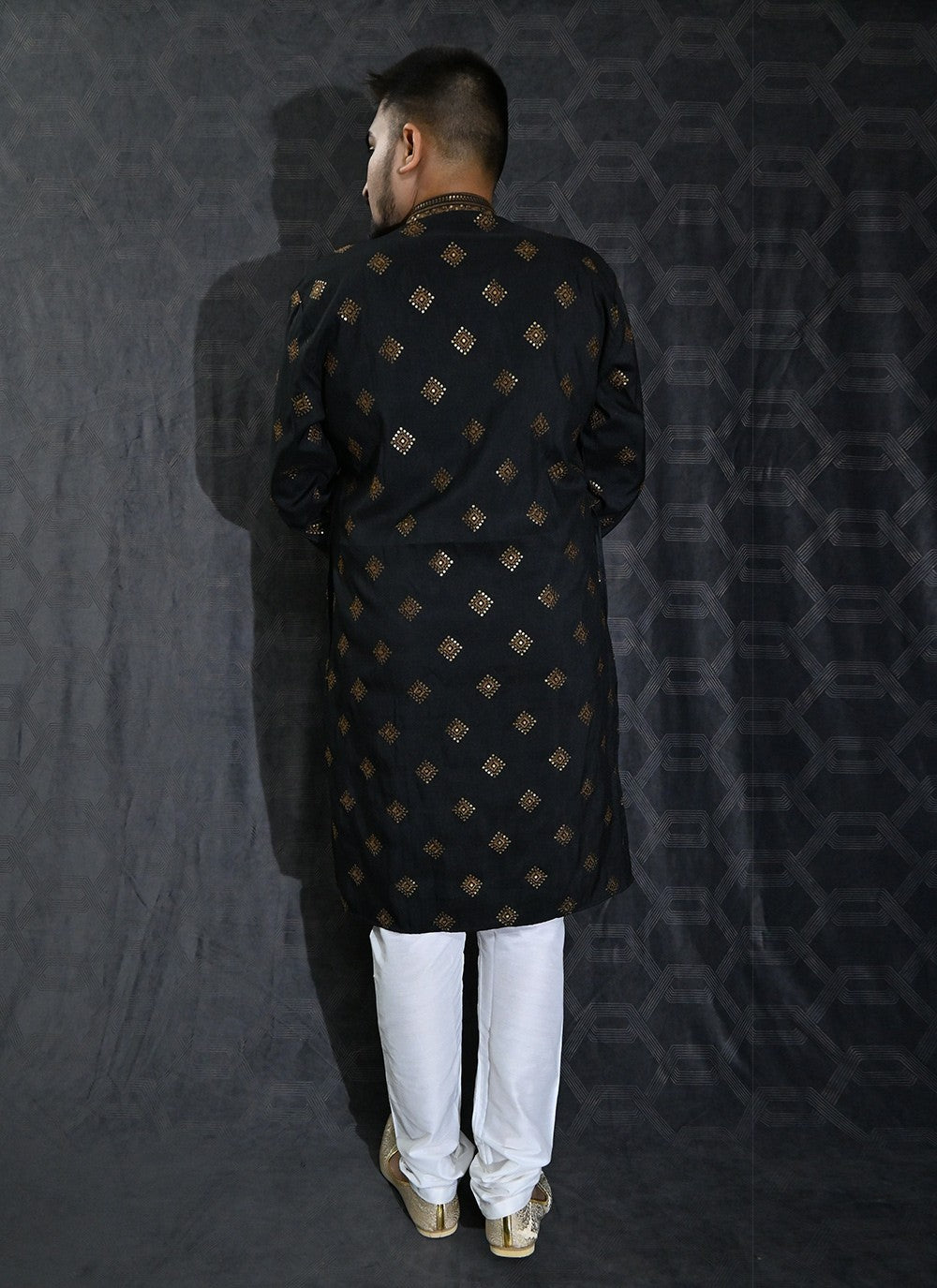 Embroidered Silk Black Kurta Pyjama - M6194