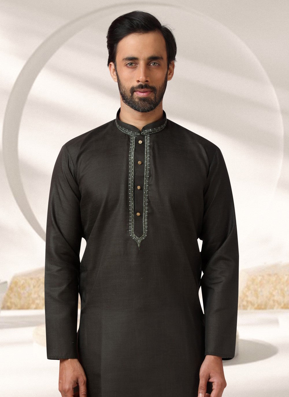 Embroidered Cotton , Rayon Black Kurta Pyjama - M7007