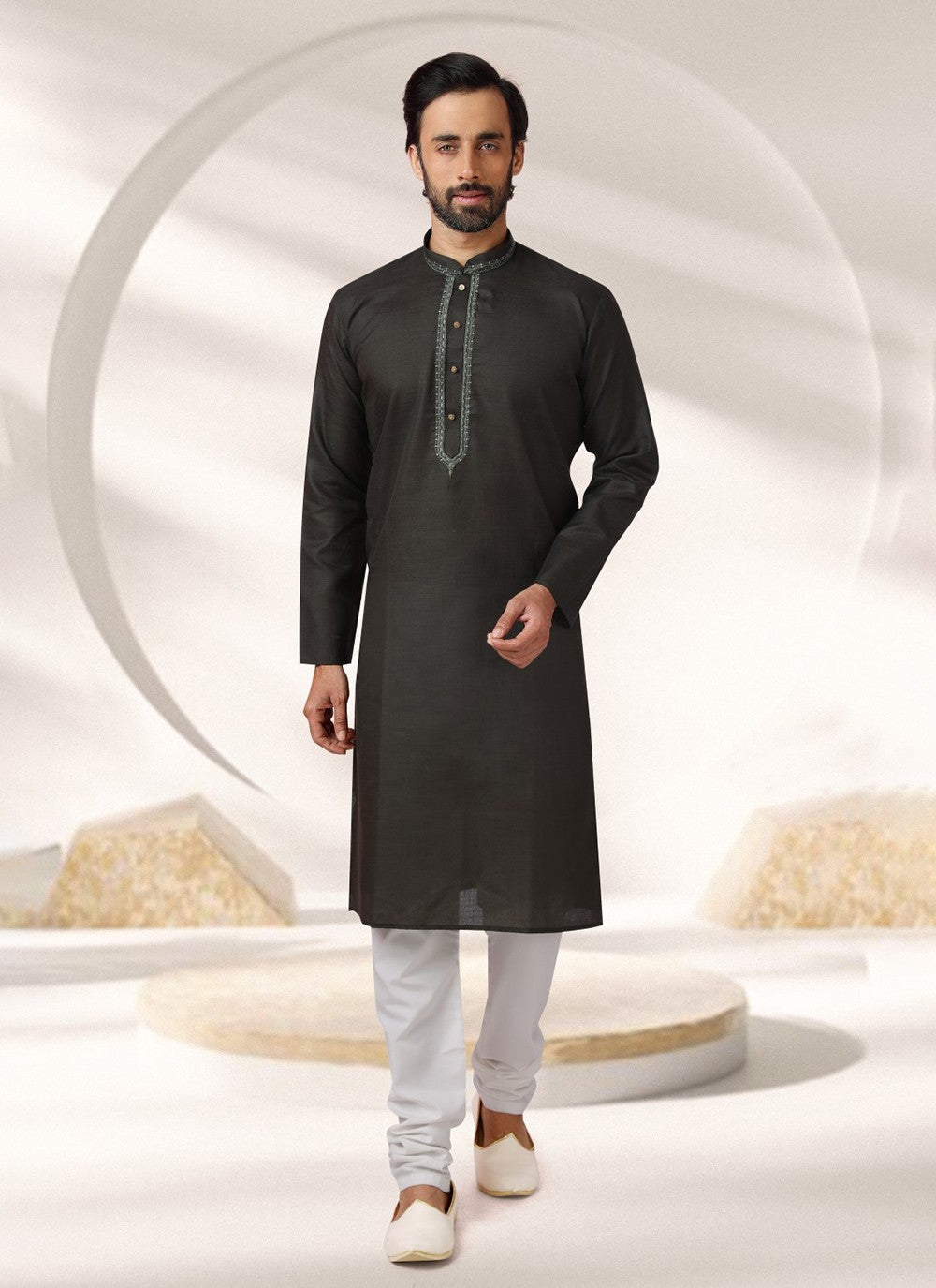 Embroidered Cotton , Rayon Black Kurta Pyjama - M7007