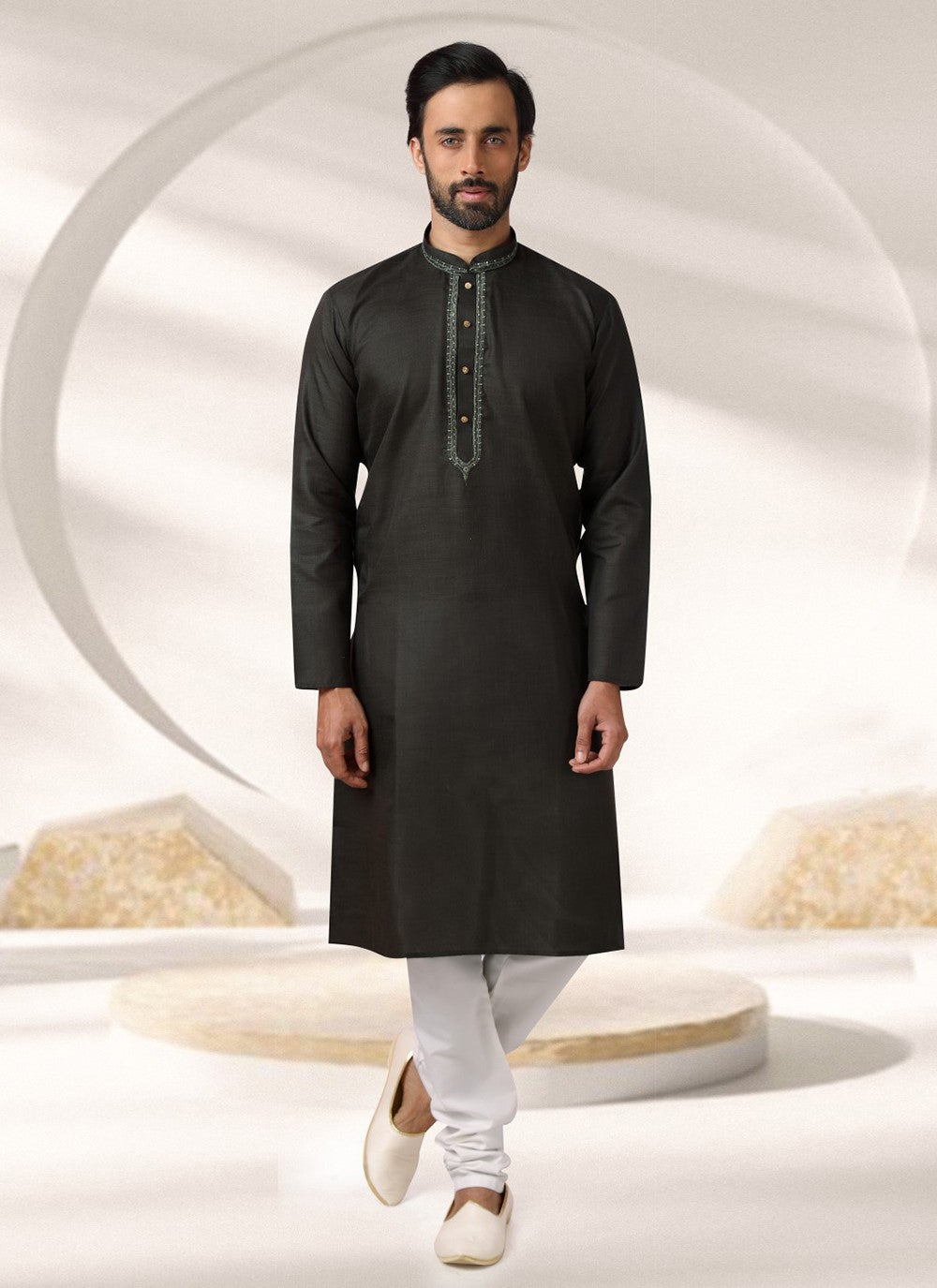 Embroidered Cotton , Rayon Black Kurta Pyjama - M7007