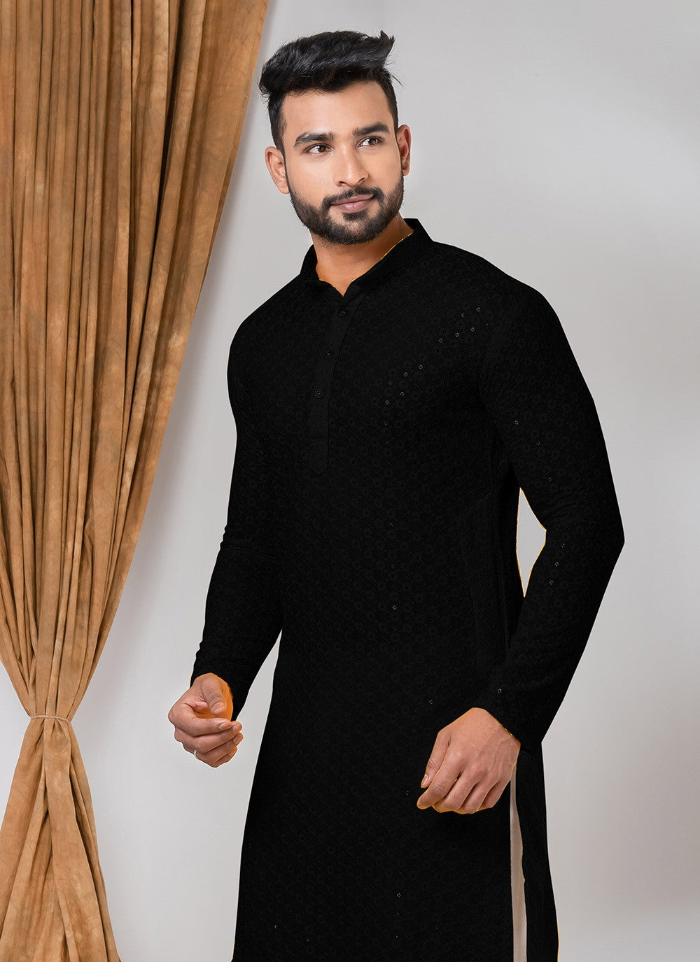 Embroidered Rayon Black Kurta - M7844