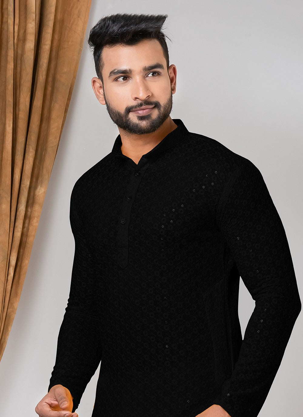 Embroidered Rayon Black Kurta - M7844