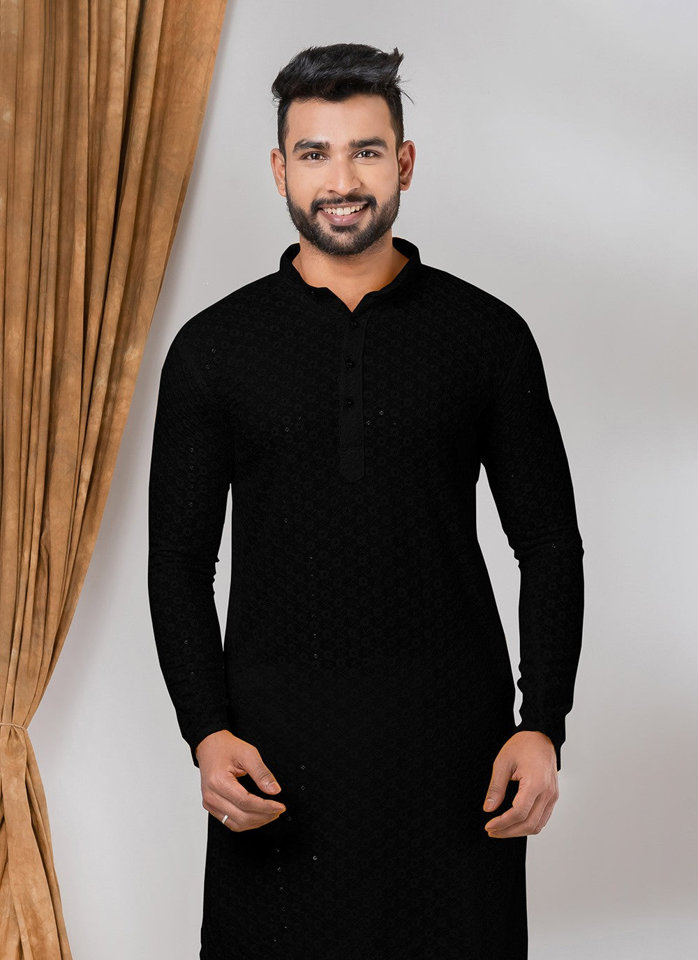 Embroidered Rayon Black Kurta - M7844