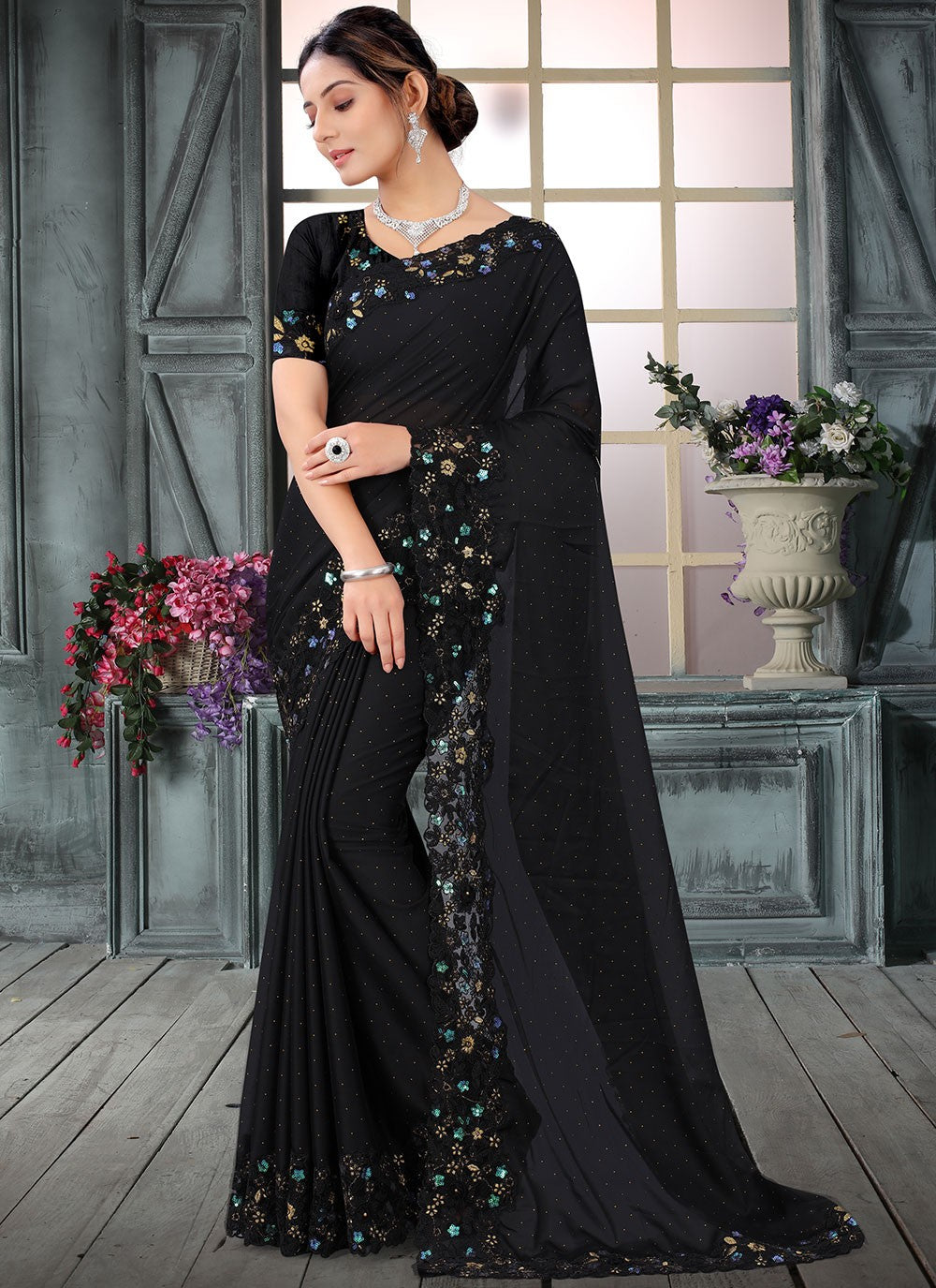 Traditional Embroidered Silk Saree - S1017