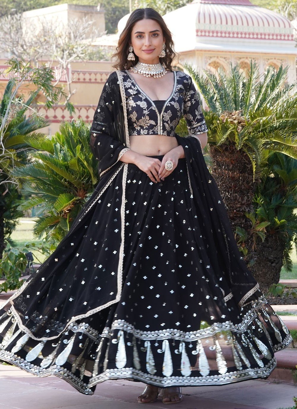 Embroidered Faux Georgette A - Line Lehenga - L1702