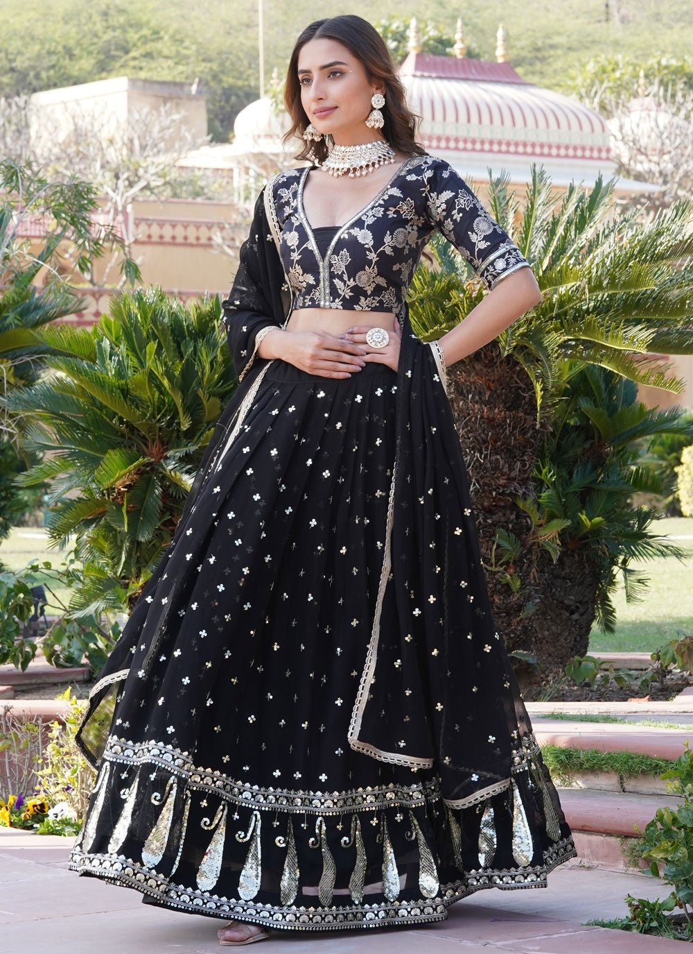 Embroidered Faux Georgette A - Line Lehenga - L1702