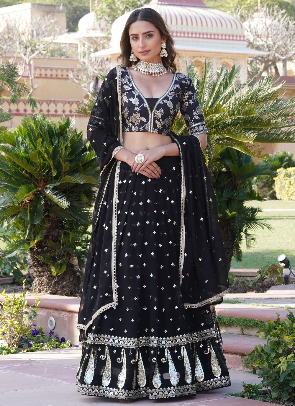 Embroidered Faux Georgette A - Line Lehenga - L1702