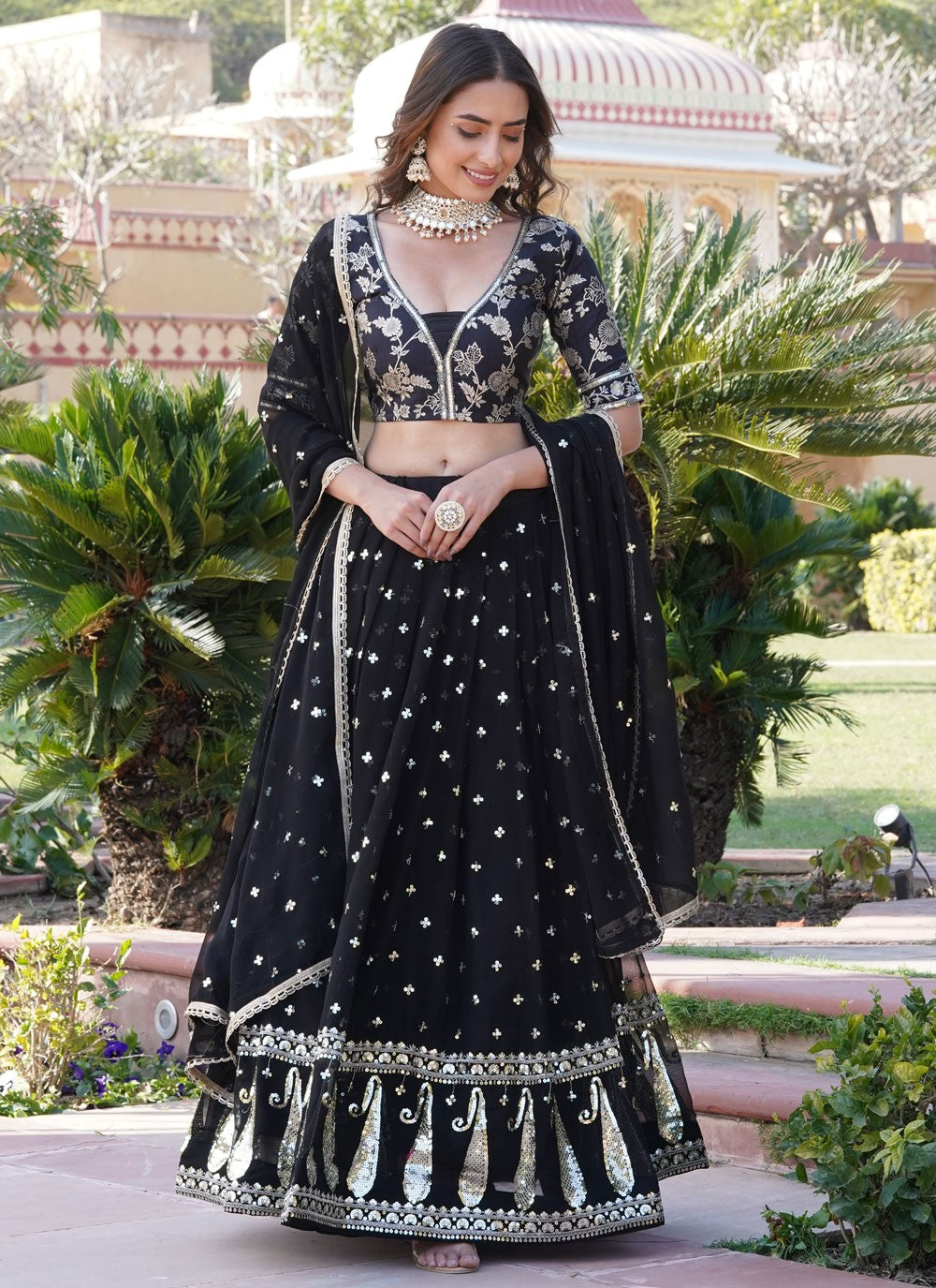 Embroidered Faux Georgette A - Line Lehenga - L1702