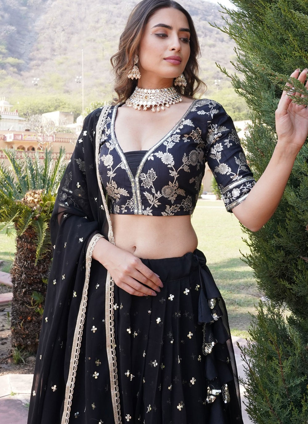 Embroidered Faux Georgette A - Line Lehenga - L1702