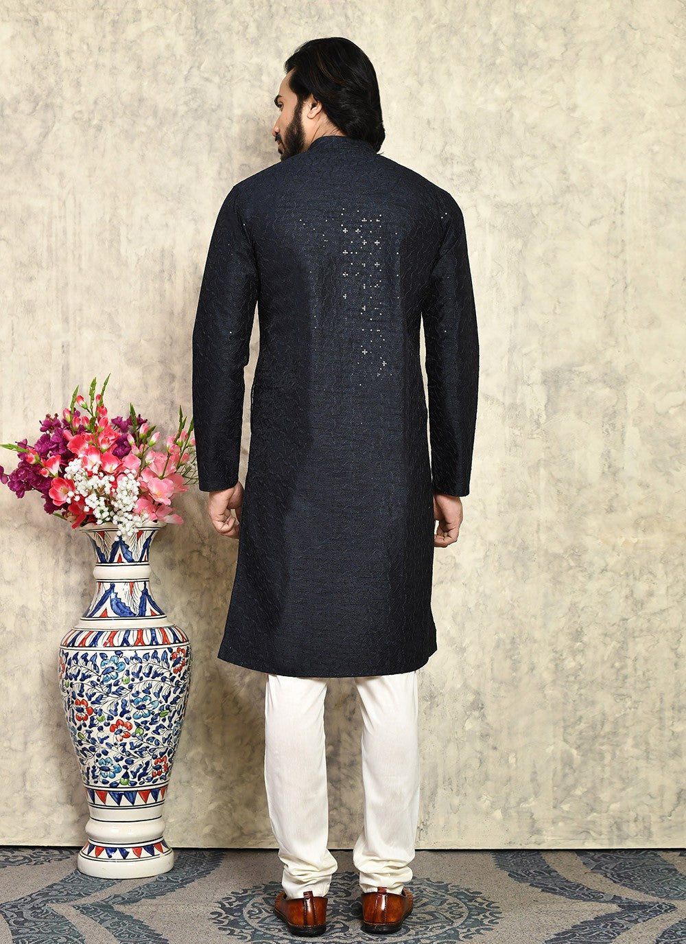 Plain Art Silk Black Kurta Pyjama - M7937