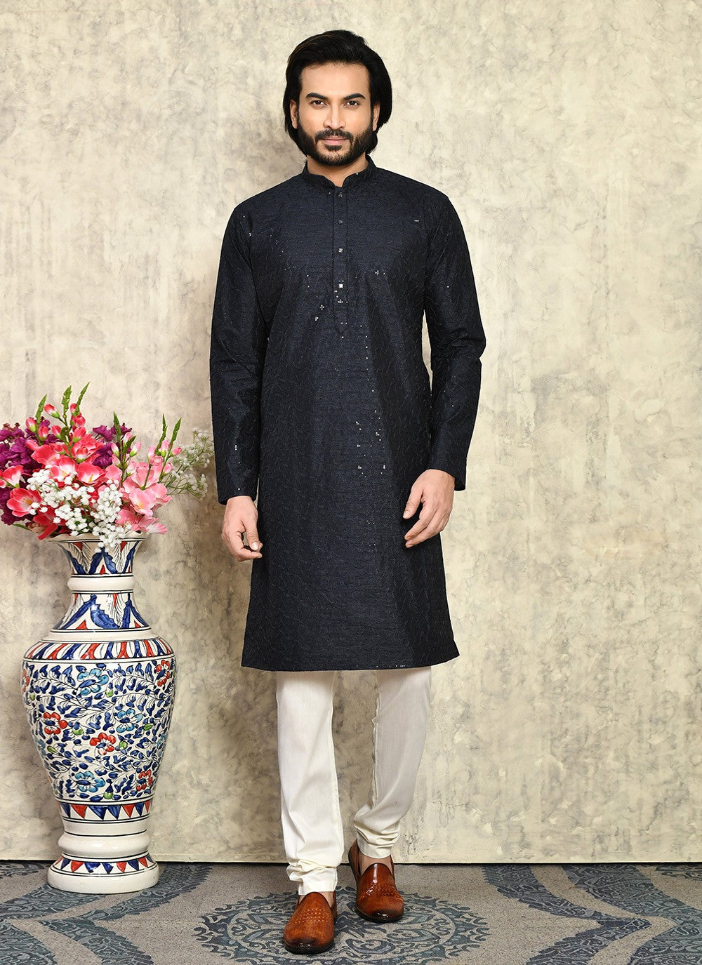 Plain Art Silk Black Kurta Pyjama - M7937