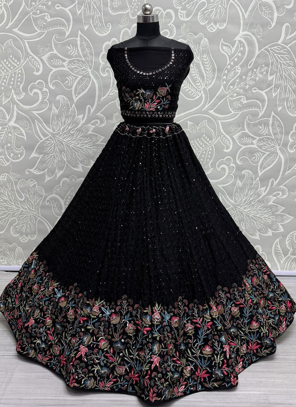 Embroidered Chinon Lehenga - L3054