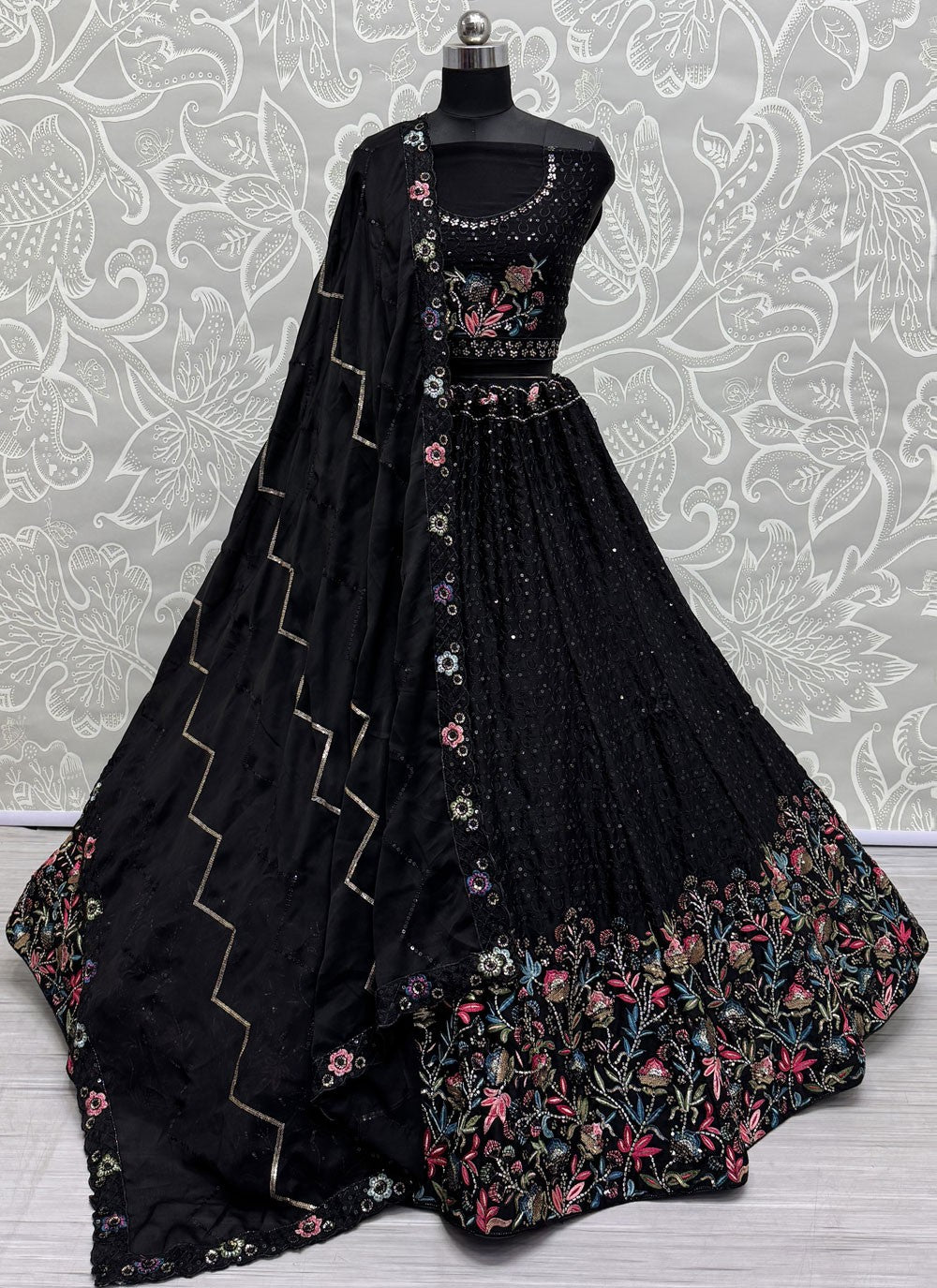 Embroidered Chinon Lehenga - L3054