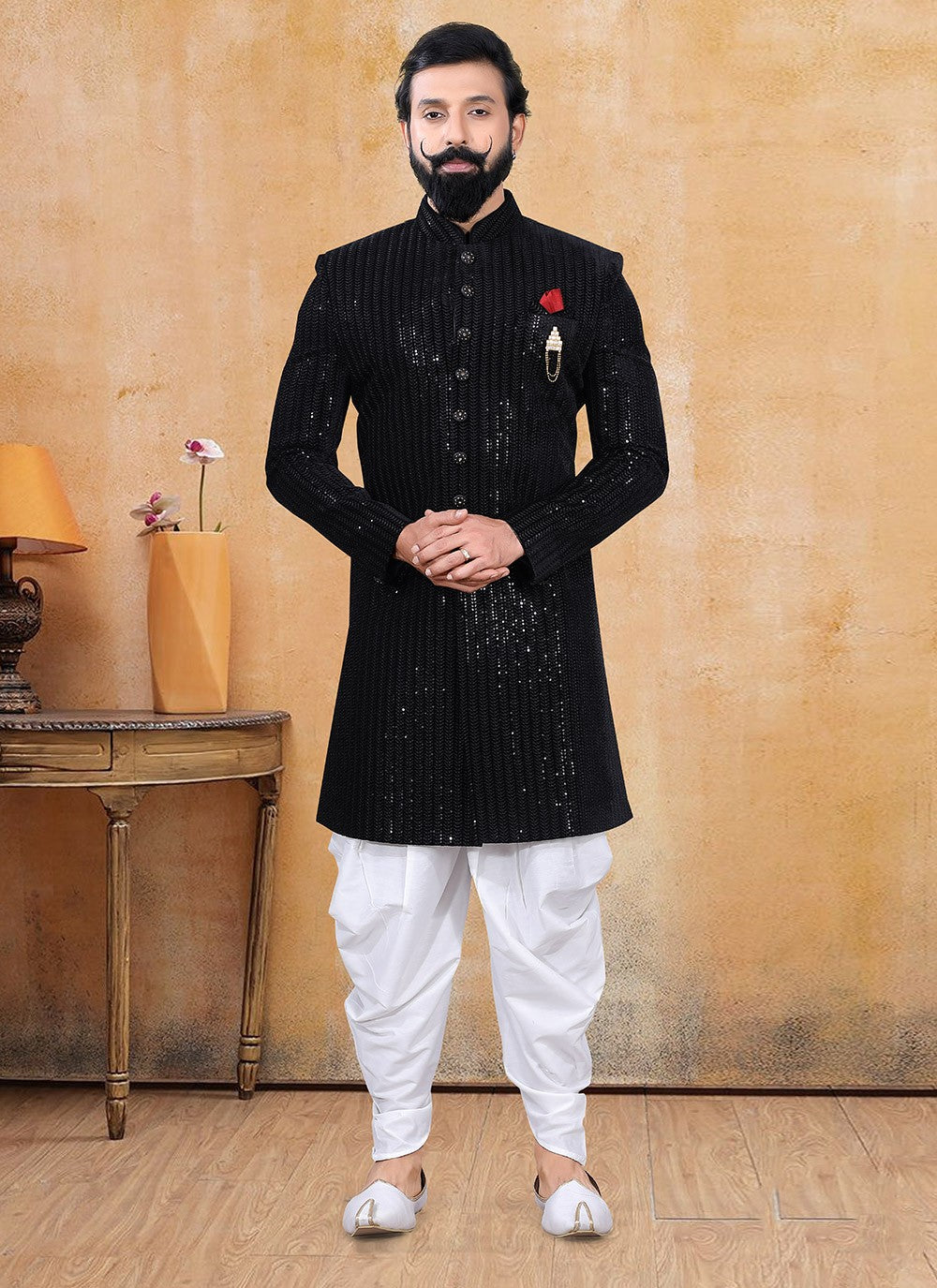 Fancy Work Velvet Black Dhoti Kurta - M3367