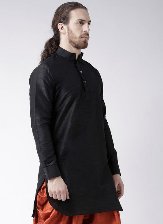 Plain Art Dupion Silk Black Kurta - M1400