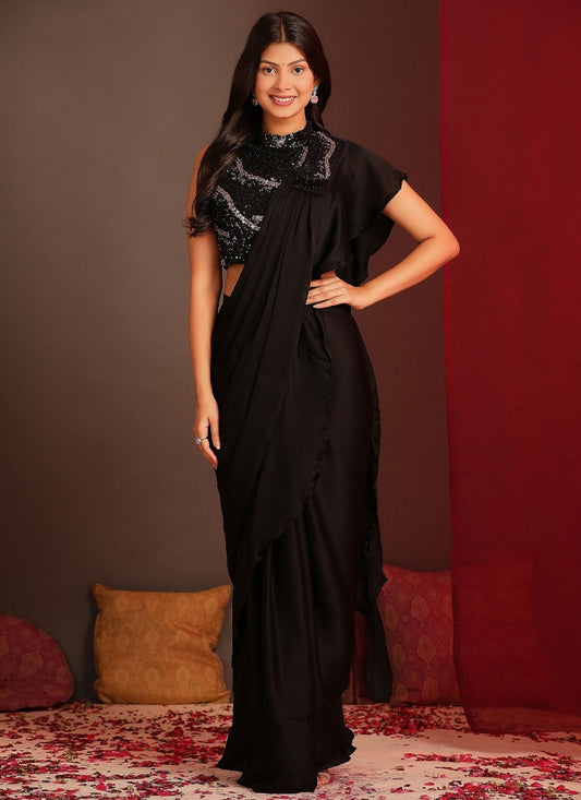 Classic Embroidered Satin Saree - S9220