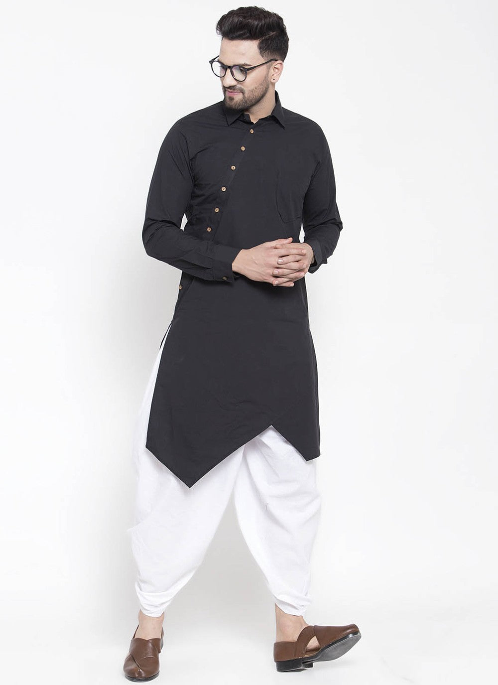 Plain Cotton Black Dhoti Kurta - M1982