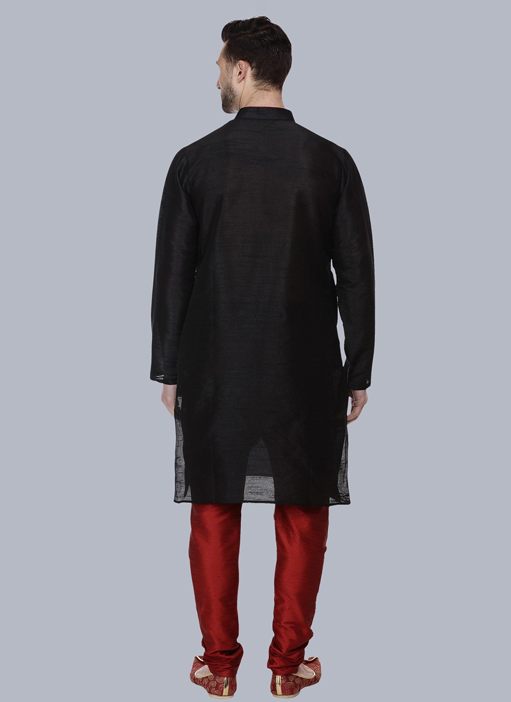 Embroidered Dupion Silk Black Kurta Pyjama - M6539