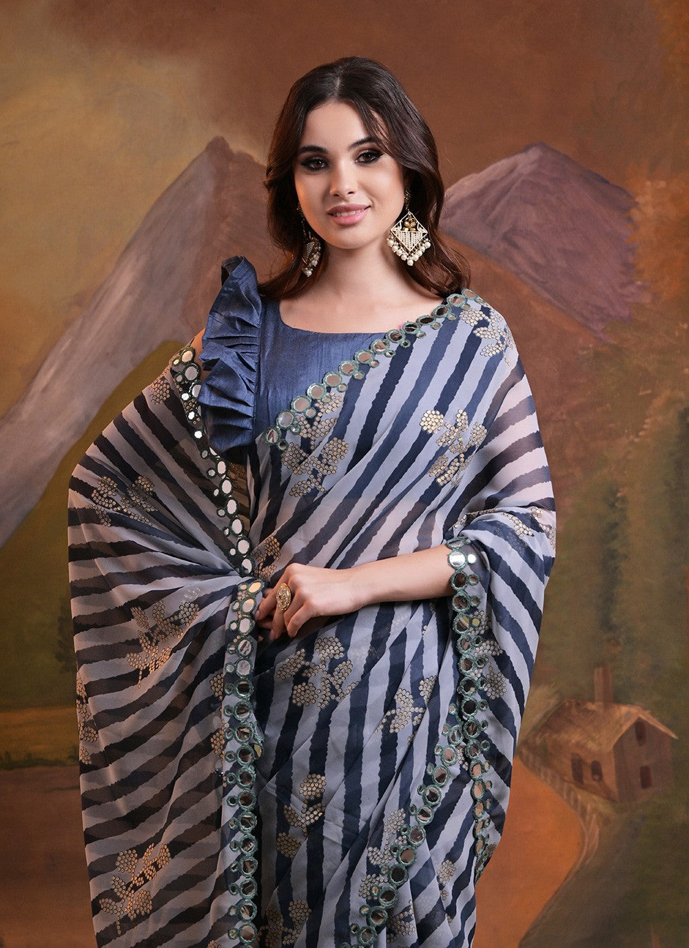 Classic Foliage Prints Georgette Saree - S6564