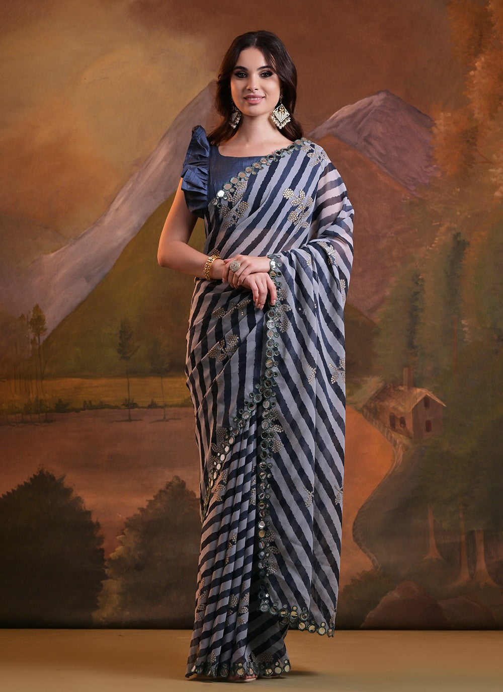 Classic Foliage Prints Georgette Saree - S6564