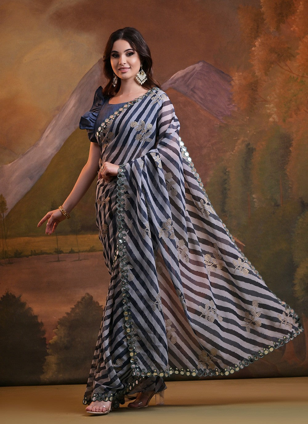 Classic Foliage Prints Georgette Saree - S6564