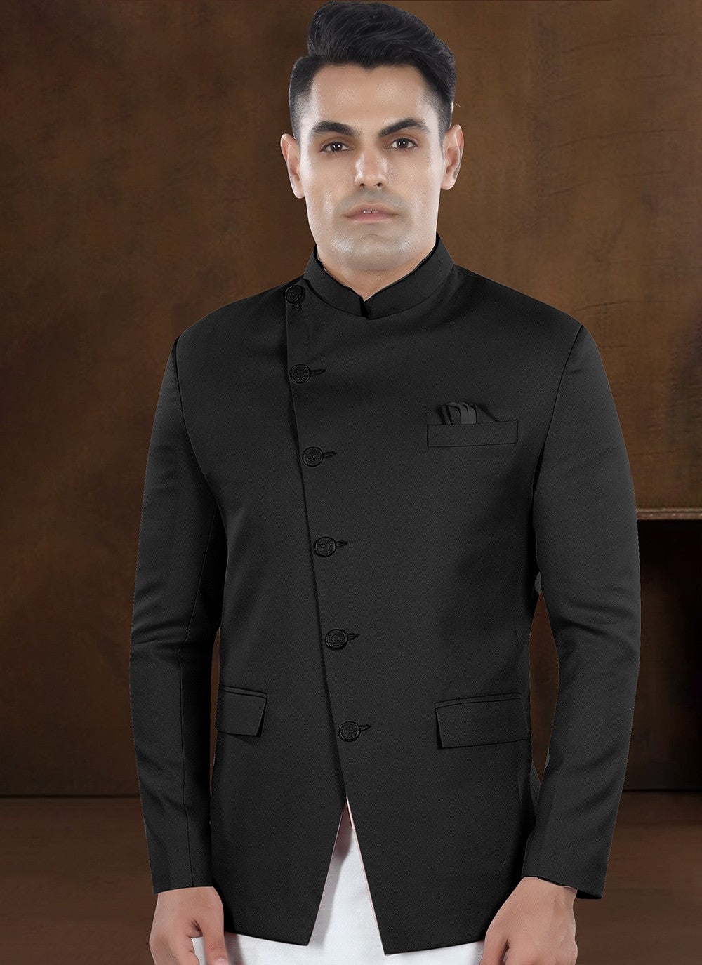 Plain Silk, Viscose Black Kurta Payjama With Jacket - M8185