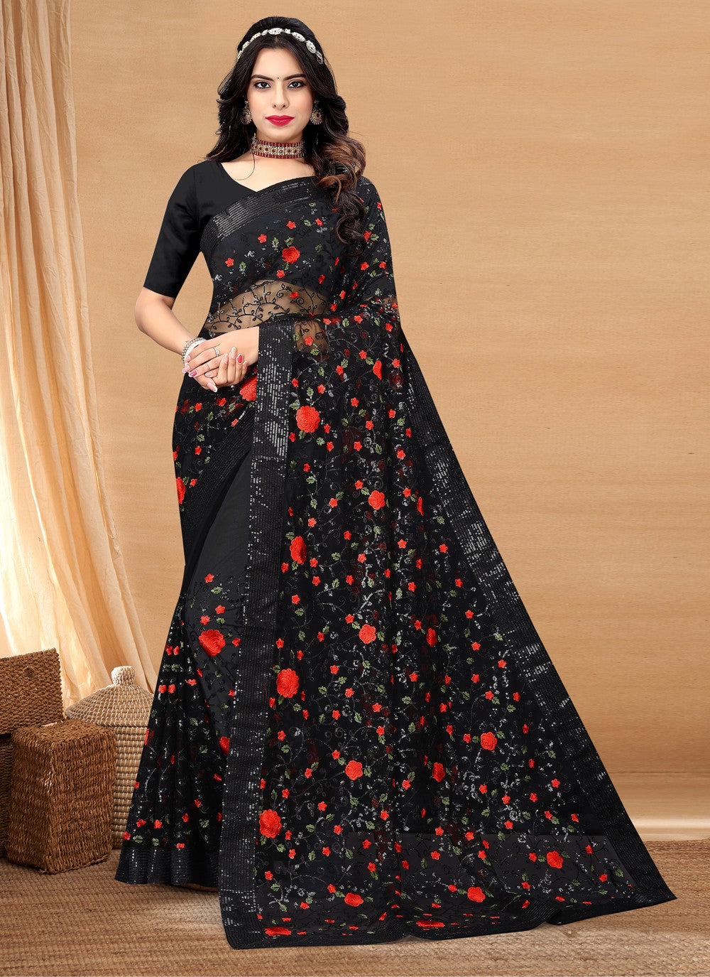 Saree Embroidered Net Saree - S4069