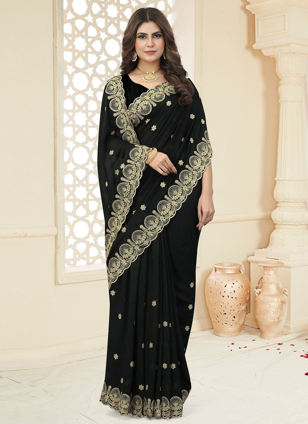 Trendy Border Work Vichitra Silk Saree - S2559