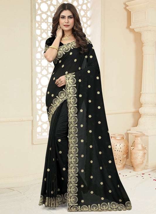 Trendy Border Work Vichitra Silk Saree - S2559