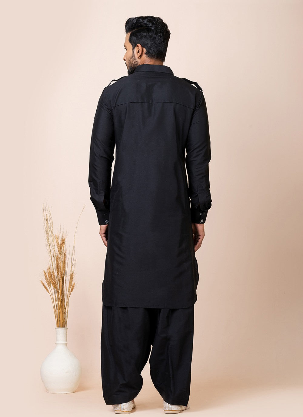 Plain Viscose Black Kurta Pyjama - M7468