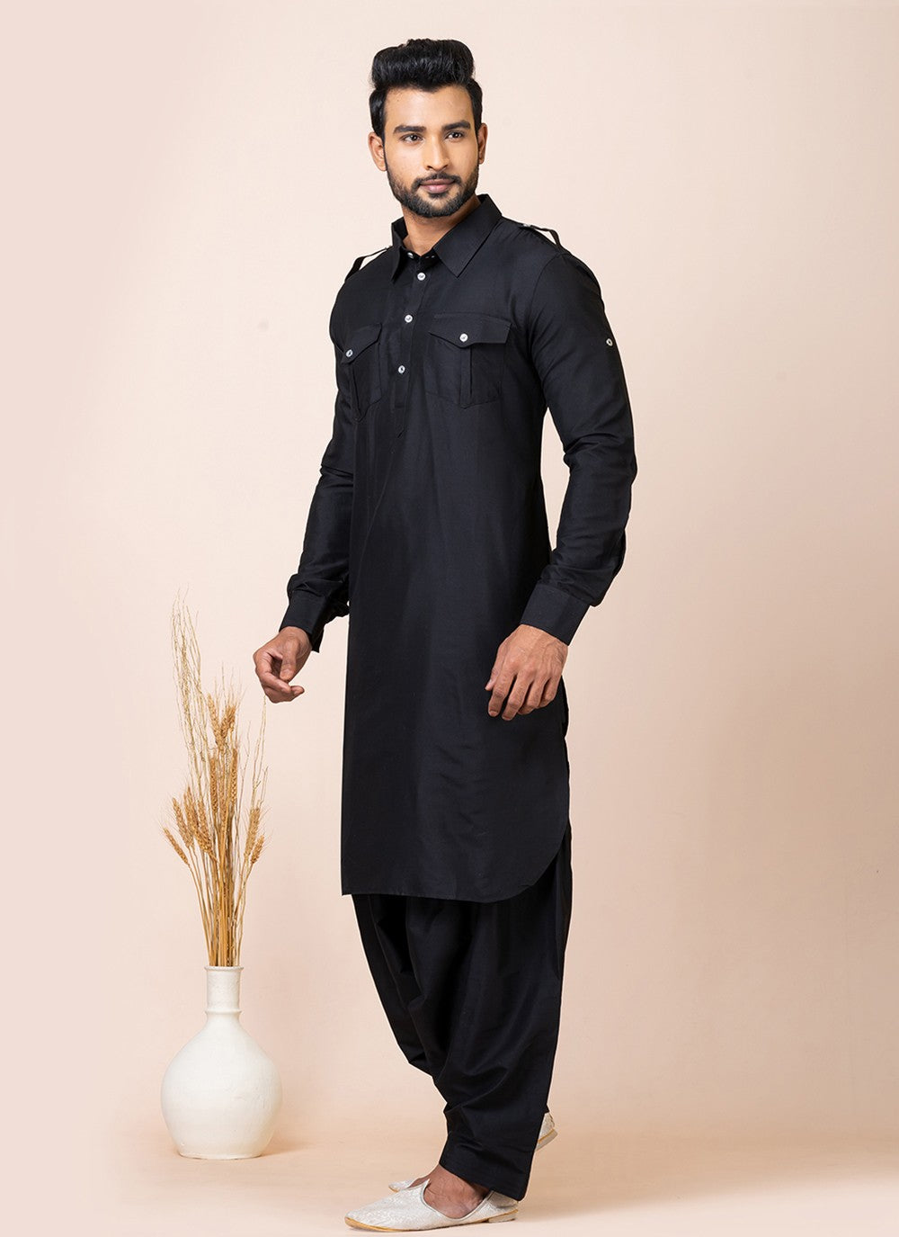 Plain Viscose Black Kurta Pyjama - M7468