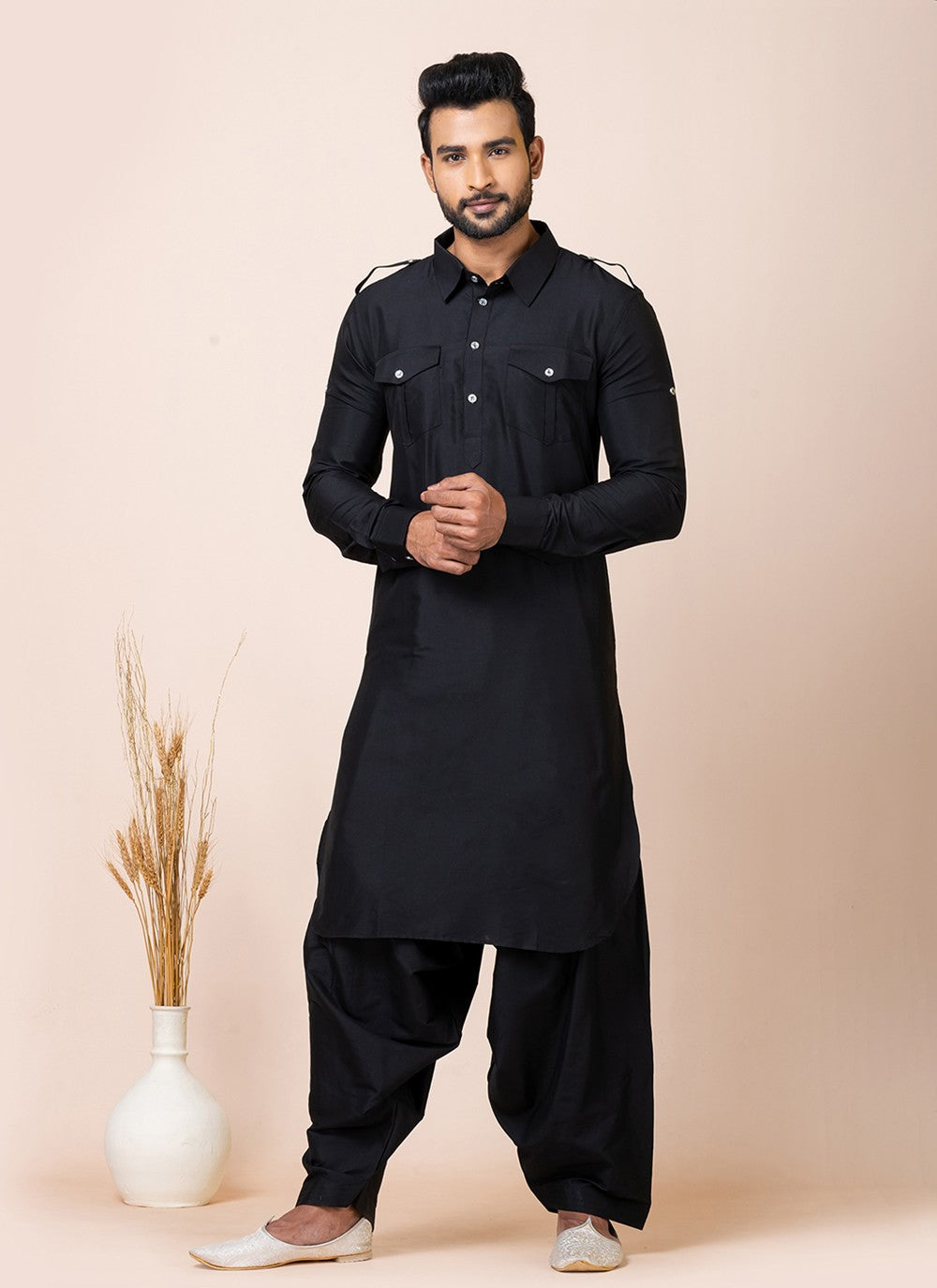 Plain Viscose Black Kurta Pyjama - M7468