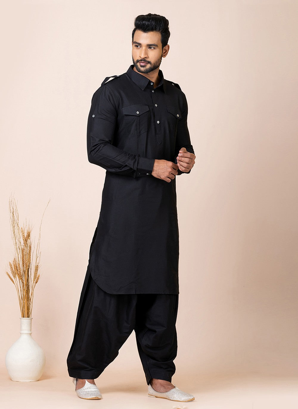 Plain Viscose Black Kurta Pyjama - M7468