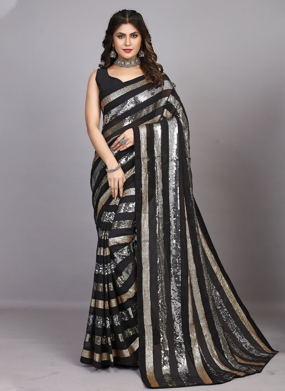 Classic Embroidered Georgette Saree - S4423