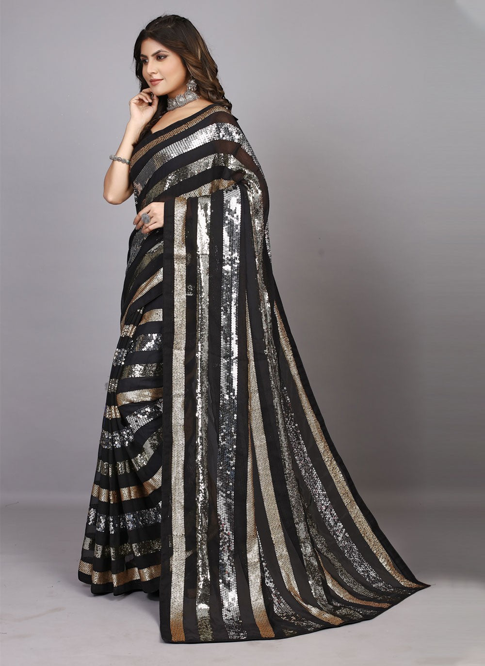 Classic Embroidered Georgette Saree - S4423