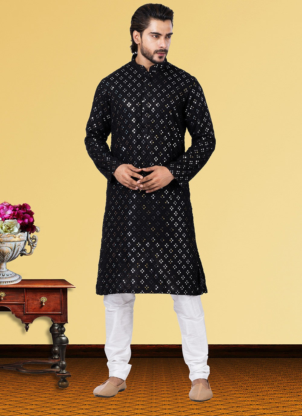 Embroidered Georgette Black Kurta Pyjama - M3727