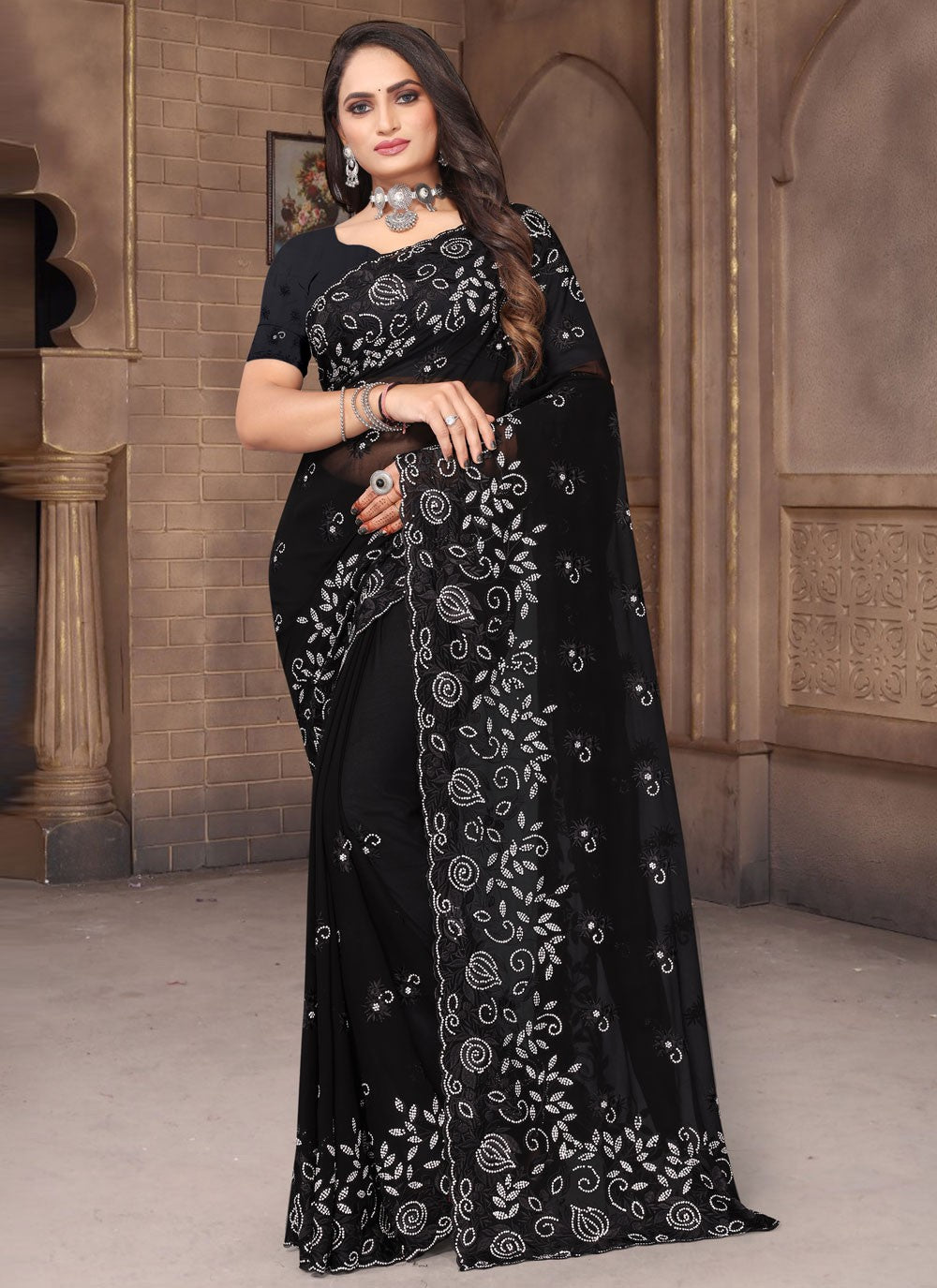 Trendy Machine Embroidery Georgette Saree - S4263