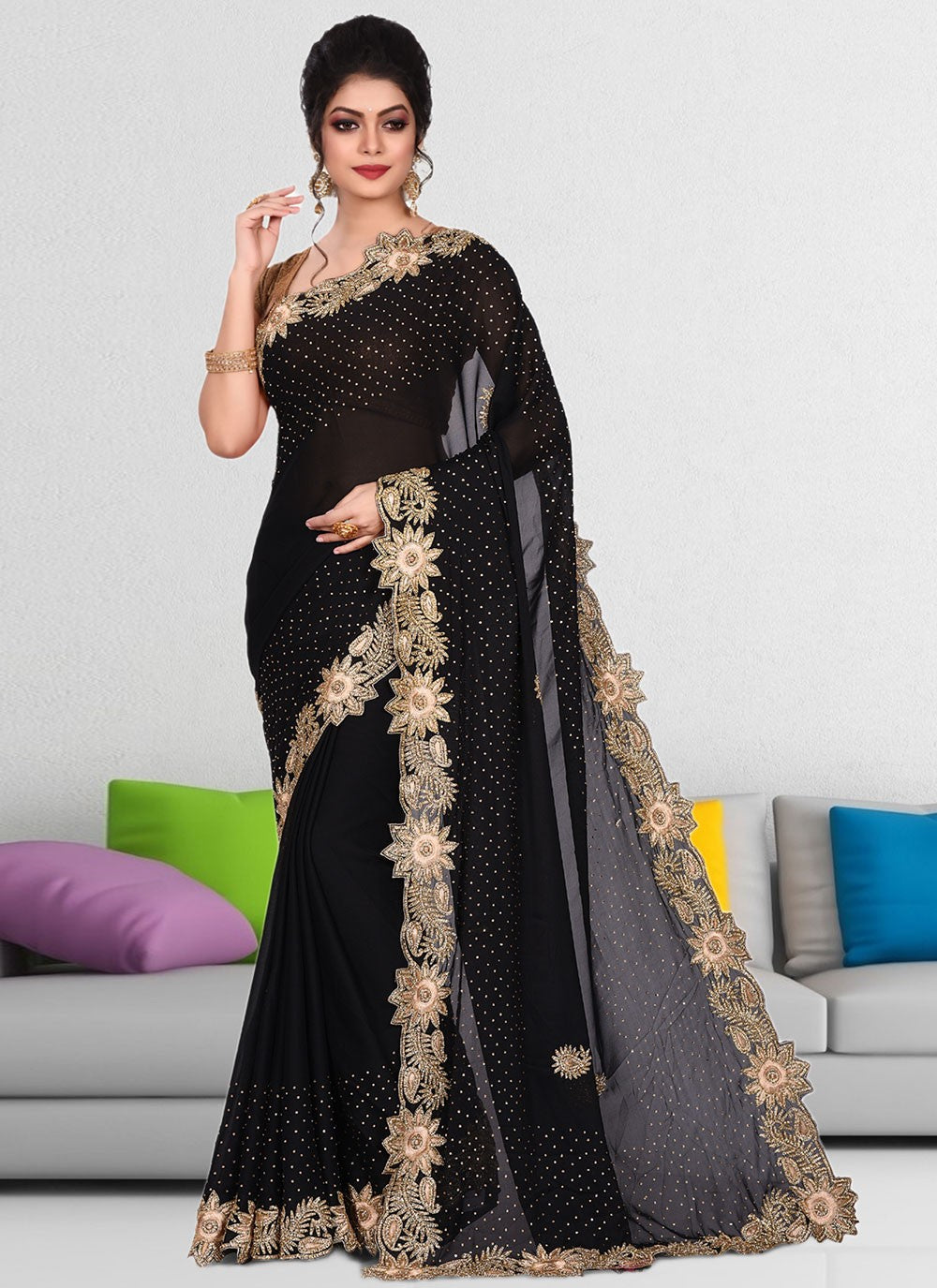 Trendy Hand Embroidery Georgette Saree - S1806