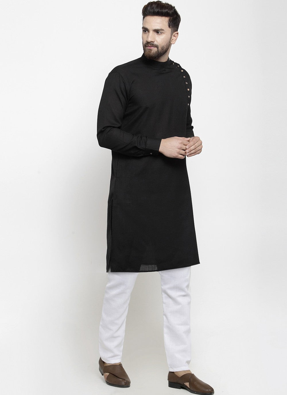 Plain Cotton Black Kurta Pyjama - M1989