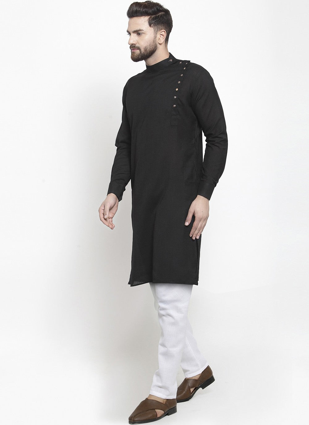 Plain Cotton Black Kurta Pyjama - M1989