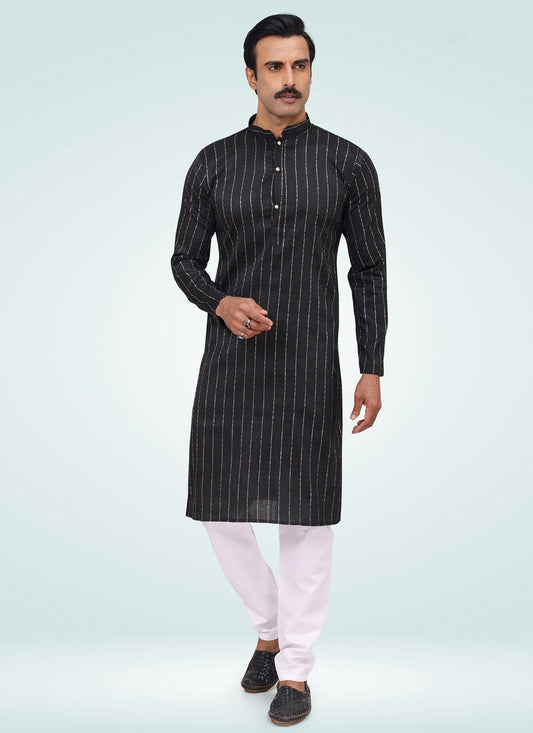 Fancy Work Silk Black Kurta Pyjama - M4619