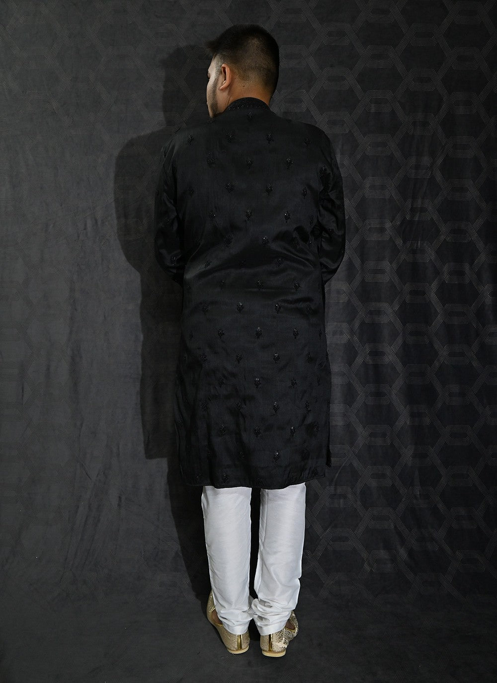 Embroidered Silk Black Kurta Pyjama - M6202