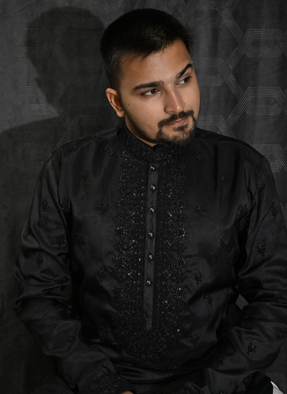 Embroidered Silk Black Kurta Pyjama - M6202