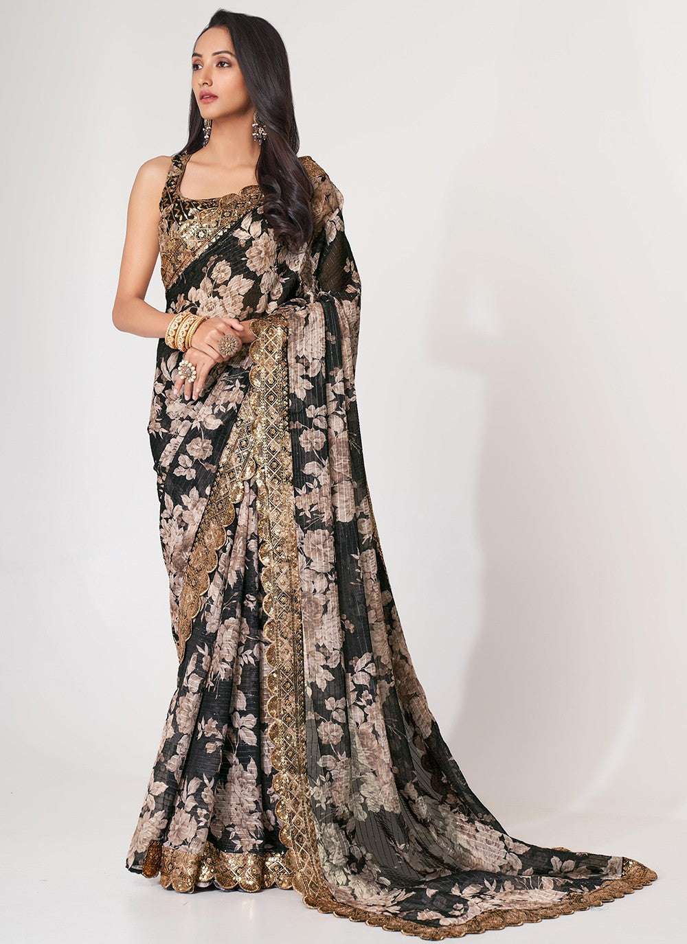 Classic Digital Print Organza Saree - S3068