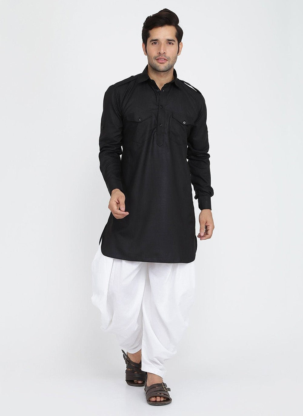 Plain Cotton Black Dhoti Kurta - M2442