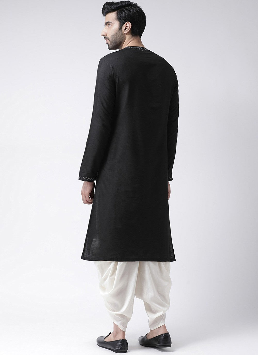 Embroidered Cotton Black Dhoti Kurta - M2433