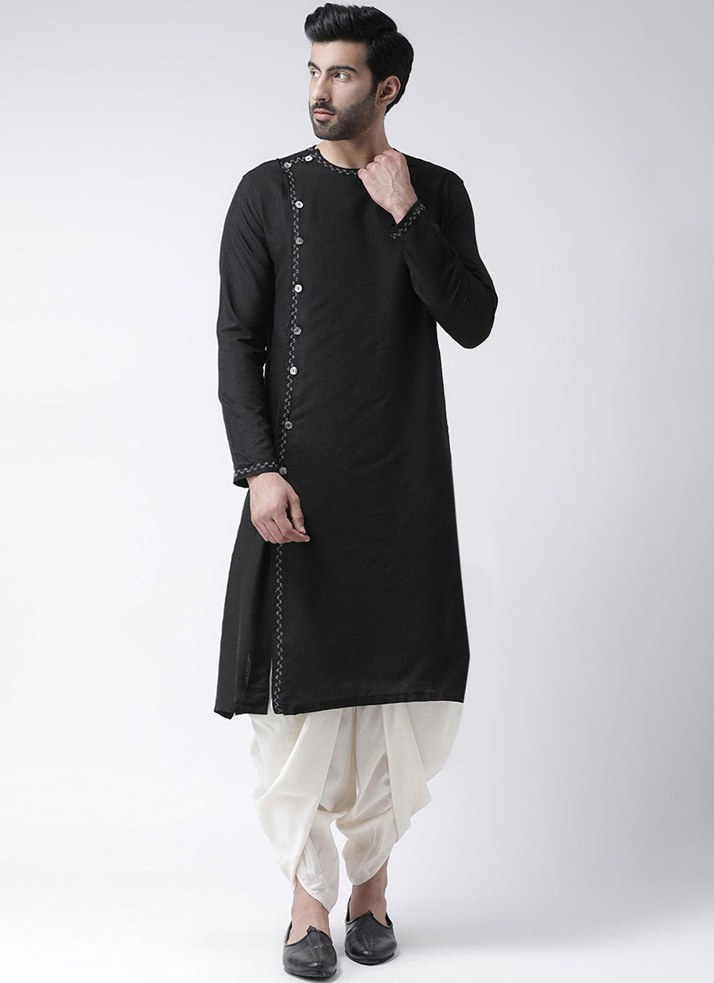 Embroidered Cotton Black Dhoti Kurta - M2433