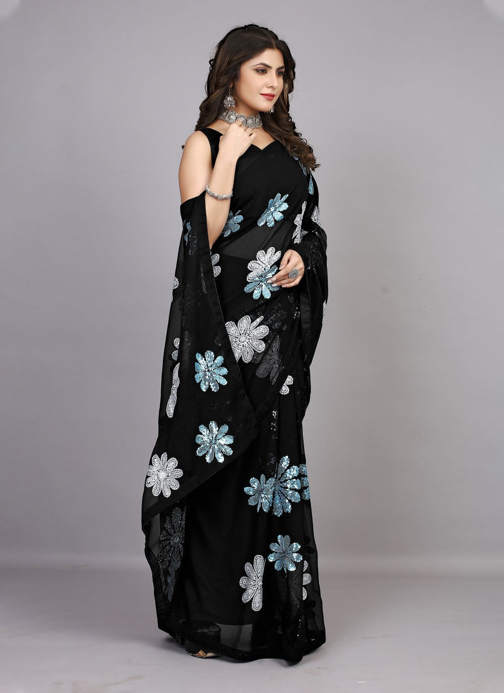 Classic Embroidered Georgette Saree - S4423